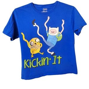 Vintage Adventure Time Cartoon Network Tshirt Tee "Kicking It" Youth Lg 14/16
